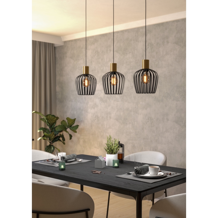 Eglo - Csillár zsinóron 3xE27/40W/230V fekete/arany