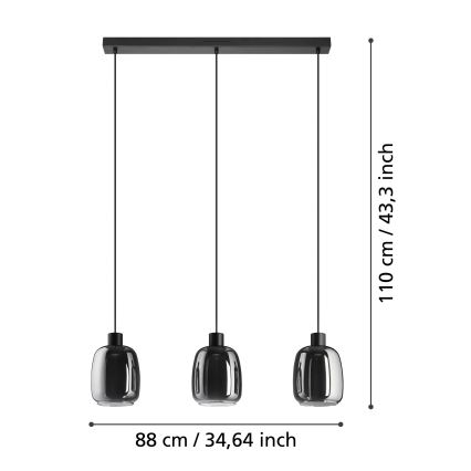 Eglo - LED RGBW Dimmelhető csillár zsinóron 3xLED/3,7W/230V 2700-6500K szürke