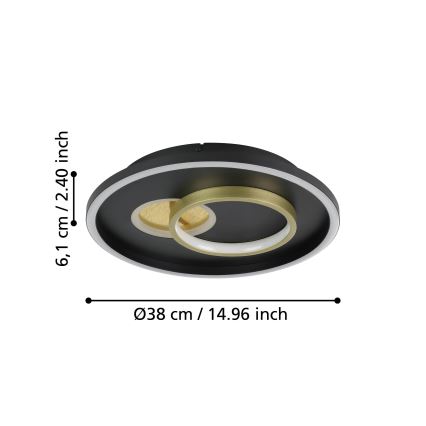 Eglo - LED mennyezeti lámpatest LED/14W/230V + LED/8,5W átm. 38 cm fekete/arany
