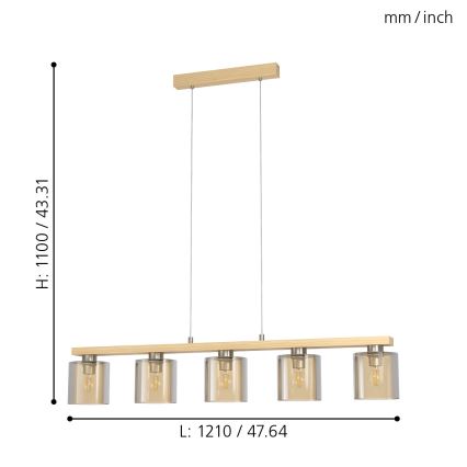 Eglo - Kábelre függesztett csillár 5xE27/28W/230V