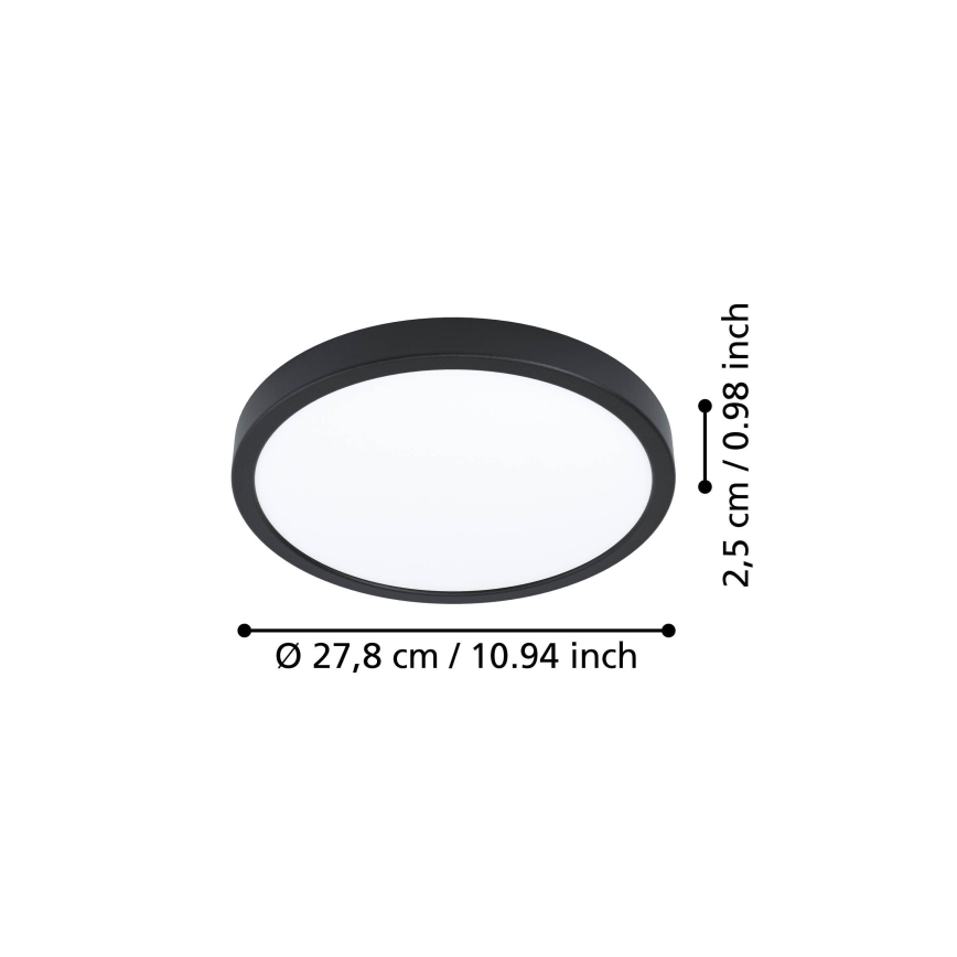 Eglo - LED mennyezeti lámpatest, 14,2 W, 230 V, 2700/4000/6500 K, átm. 27,8 cm, fekete