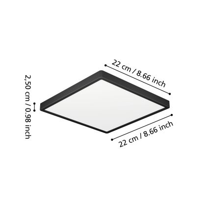 Eglo - LED fürdőszobai mennyezeti lámpa LED/10,5W/230V 2700/4000/6500K 22x22 cm IP44 fekete