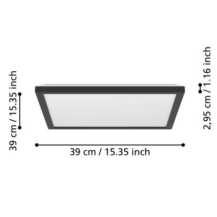 Eglo - LED RGBW Szabályozható fürdőszobai mennyezeti lámpa LED/17,6W/230V 2700-6500K 39x39 cm IP44 fekete ZigBee