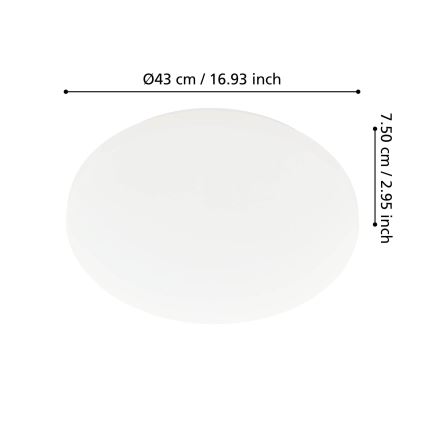 Eglo - LED fürdőszobai mennyezeti lámpatest, 36 W, 230 V, átm. 43 cm, IP54, fehér