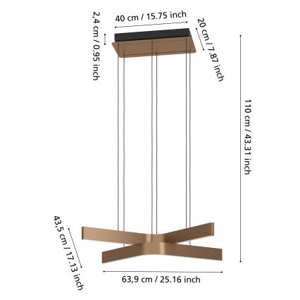 Eglo - LED RGBW dimmelhető kábeles függeszték 2xLED/18W/230V 2700-6500K réz/fekete