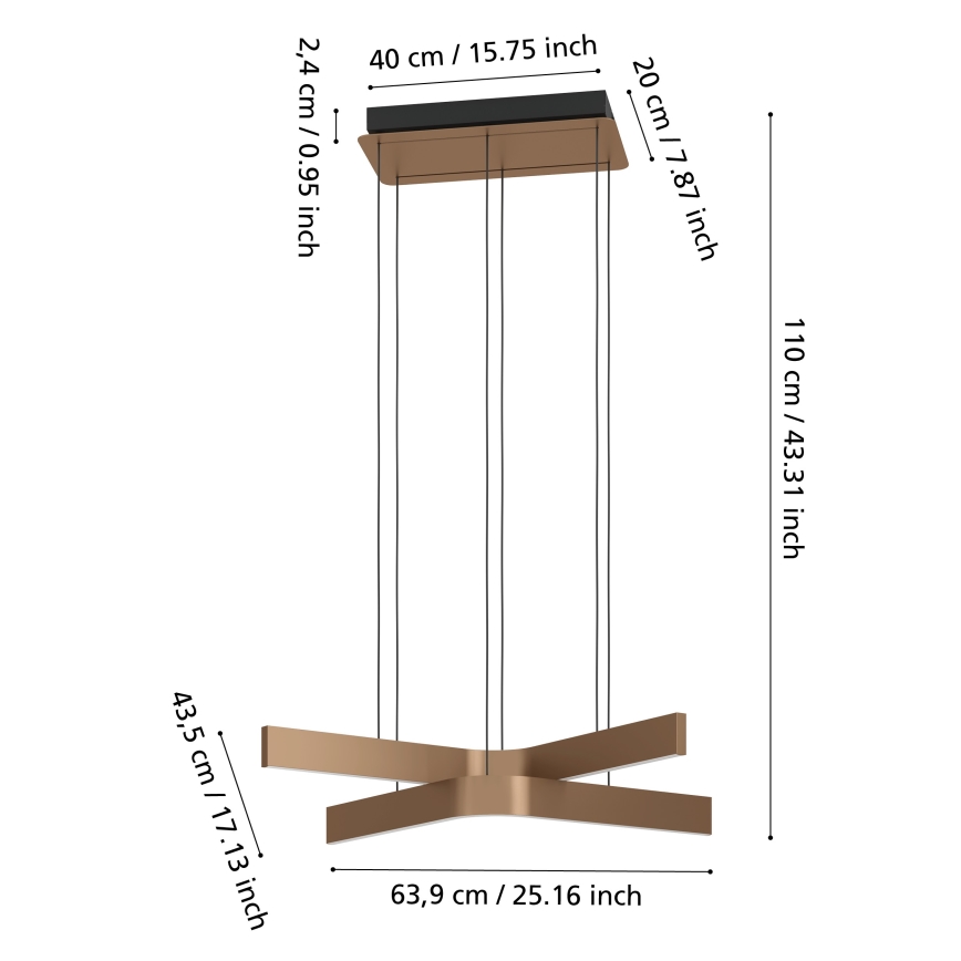 Eglo - LED RGBW dimmelhető kábeles függeszték 2xLED/18W/230V 2700-6500K réz/fekete