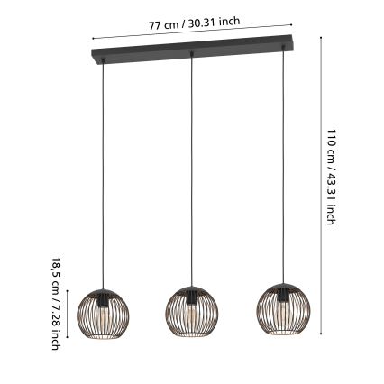 Eglo - Zsinóros csillár 3xE27/60W/230V fekete