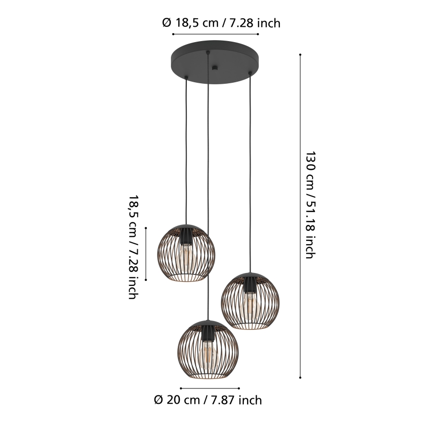 Eglo - Zsinóros csillár 3xE27/60W/230V, fekete