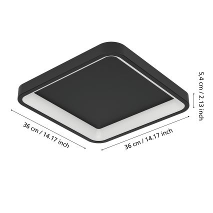 Eglo - LED RGBW fényerőszabályozható mennyezeti lámpatest LED/20W/230V 2700-6500K 35x35 cm fekete