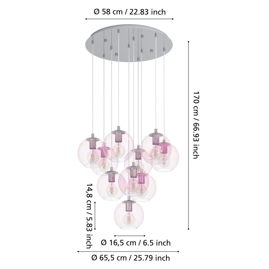 Eglo - Kábellel függesztett csillár 10xE27/60W/230V fényes króm/átlátszó
