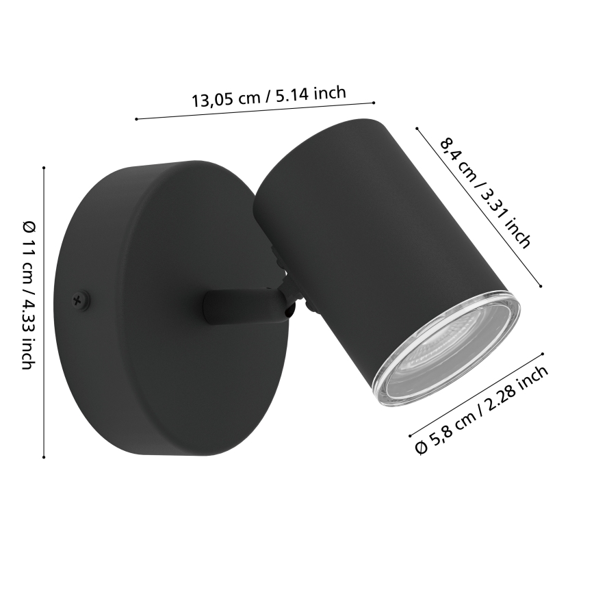 Eglo - Fürdőszobai fali spotlámpa 1xGU10/5W/230V IP44 fekete