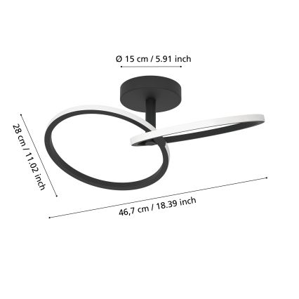 Eglo - LED mennyezeti lámpatest LED/12W/230V 2700/4000/6500K fekete