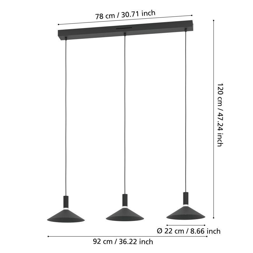 Eglo - LED RGBW zsinóron függesztett dimmelhető csillár 3xLED/7,5W/230V 2700-6500K fekete