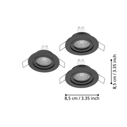 Eglo - SZETT 3x LED süllyesztett fürdőszobai spotlámpa 1xGU10/4,5W/230V IP44 fekete