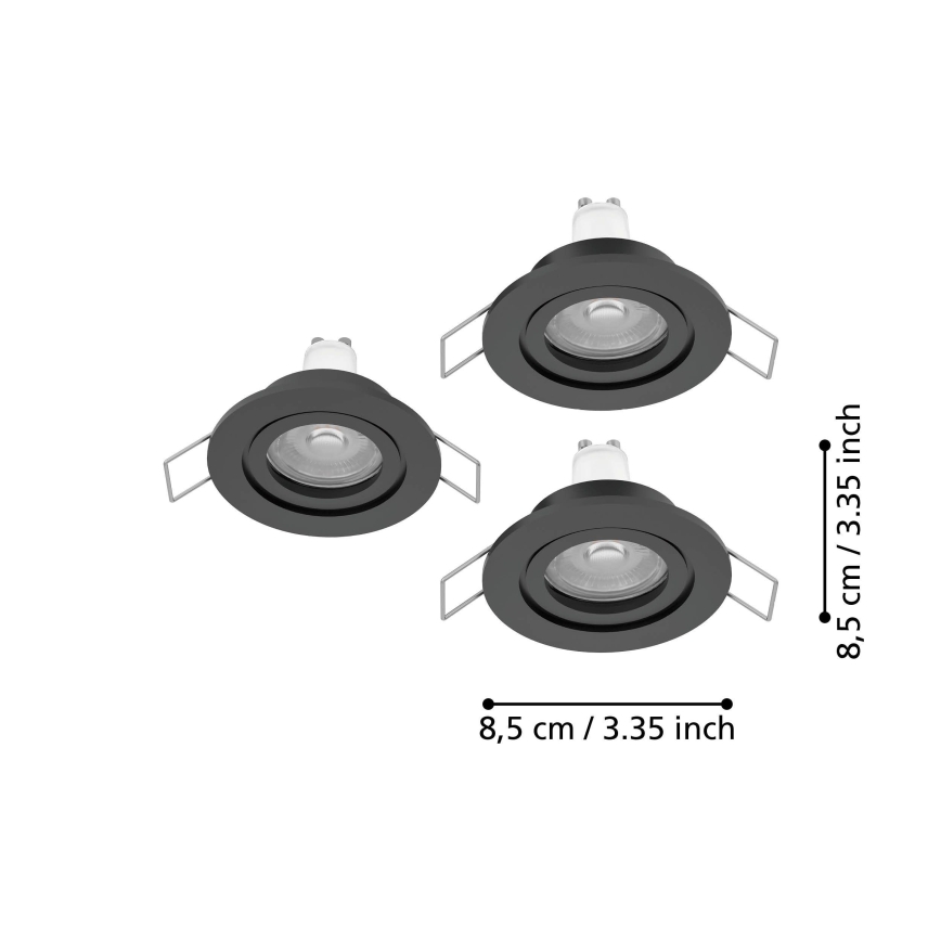 Eglo - SZETT 3x LED süllyesztett fürdőszobai spotlámpa 1xGU10/4,5W/230V IP44 fekete