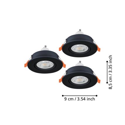 Eglo - 3 darabos LED beépíthető spotlámpa szett 1xGU10/4,5W/230V fekete