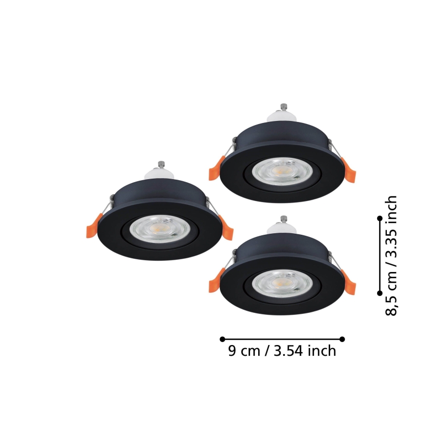 Eglo - 3 darabos LED beépíthető spotlámpa szett 1xGU10/4,5W/230V fekete