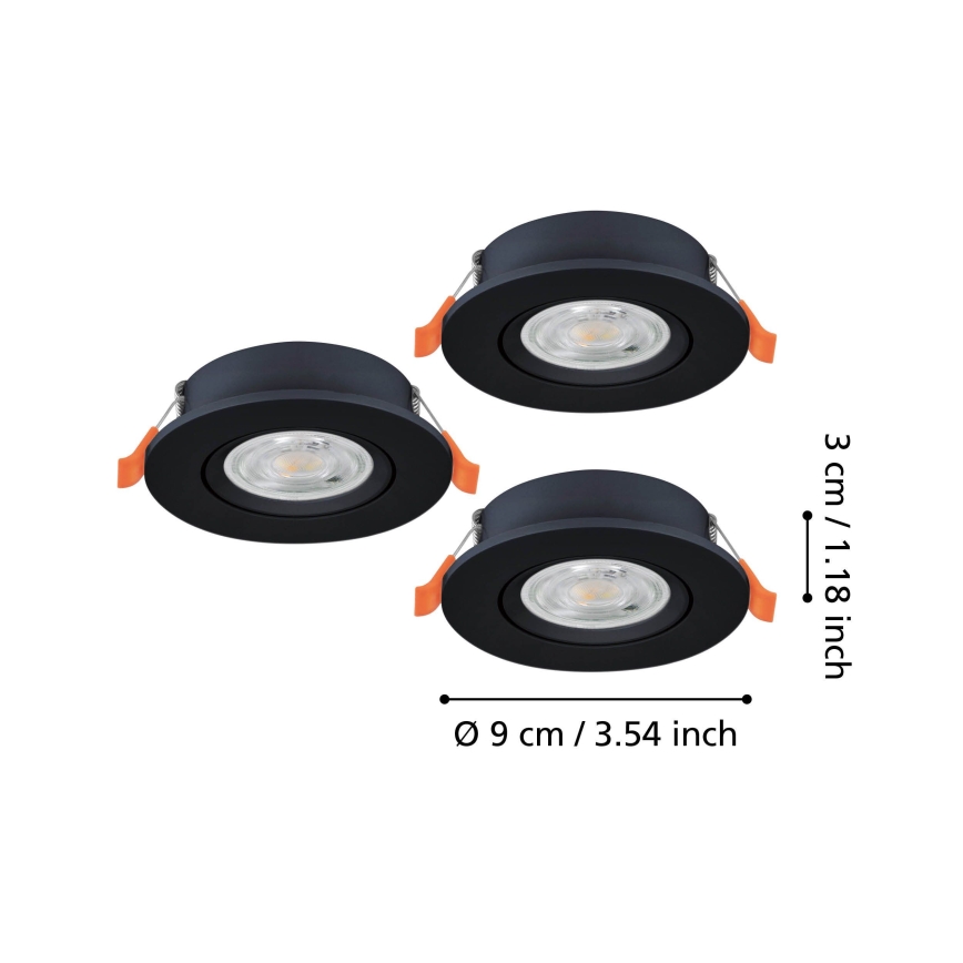 Eglo - Szett 3x LED beépíthető mennyezeti spotlámpa LED/4,8W/230V 2700/4000/6500K fekete