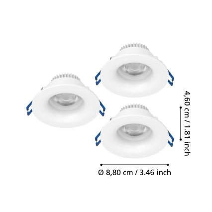 Eglo - SZETT 3x LED fürdőszobai süllyesztett lámpa LED/4,9W/230V 2700/4000/6500K átm. 8,8 cm IP65 fehér