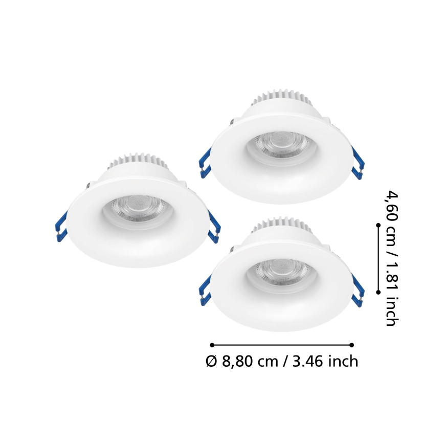 Eglo - SZETT 3x LED fürdőszobai süllyesztett lámpa LED/4,9W/230V 2700/4000/6500K átm. 8,8 cm IP65 fehér