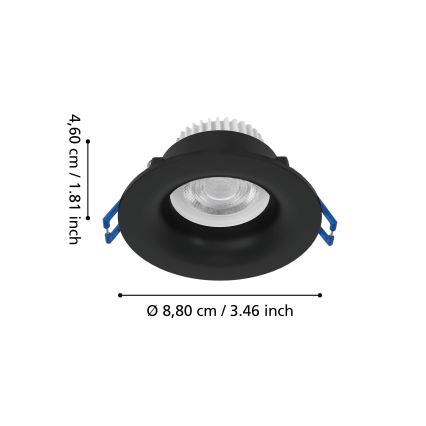 Eglo - LED fürdőszobai beépíthető lámpatest LED/4,9W/230V 2700/4000/6500K Ø 8,8 cm IP65 fekete