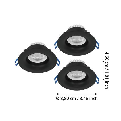 Eglo - 3 darabos szett LED fürdőszobai süllyesztett mennyezeti lámpatest LED/4,9W/230V 2700/4000/6500K Ø 8,8 cm IP65 fekete