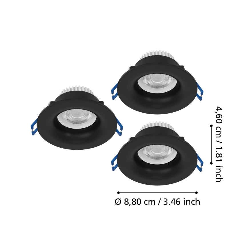 Eglo - 3 darabos szett LED fürdőszobai süllyesztett mennyezeti lámpatest LED/4,9W/230V 2700/4000/6500K Ø 8,8 cm IP65 fekete
