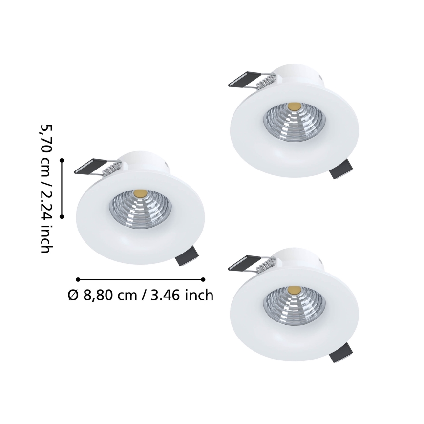 Eglo - 3 db-os készlet, dimmelhető beépíthető lámpatest, LED/4,8W/230V, átm. 8,8 cm, fehér