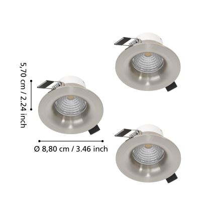 Eglo - 3 darabos szett, dimmelhető beépíthető LED lámpatest, LED/4,8W/230V, átm. 8,8 cm, matt króm