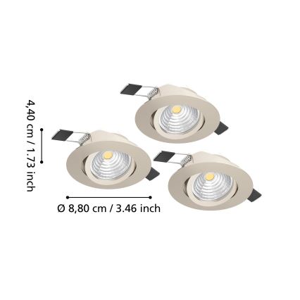 Eglo - 3 darabos szett: fényerőszabályozható süllyesztett LED lámpatest LED/6,4W/230V, átm. 8,8 cm, matt króm
