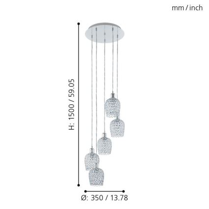 Eglo 94898 - BONARES 1 zsinóros csillár 5xE27/60W/230V