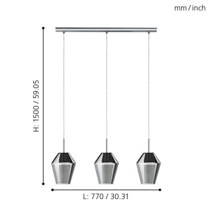Eglo 96774 - MURMILLO kábeles függőlámpa 3xE27/28W/230V