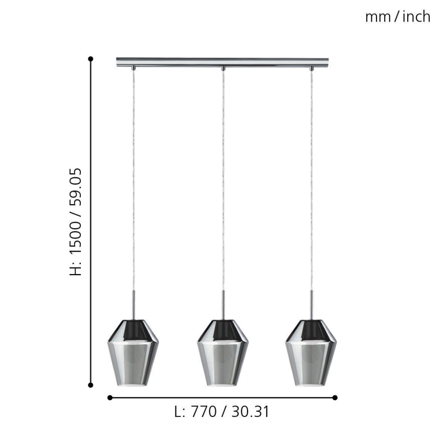 Eglo 96774 - MURMILLO kábeles függőlámpa 3xE27/28W/230V