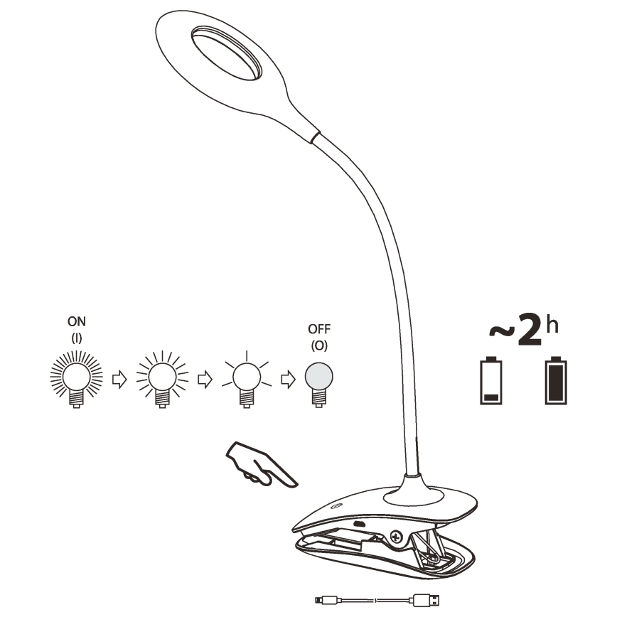 Eglo - Fényerőszabályozható LED csíptetős lámpa LED/3W/5V 500 mAh fehér