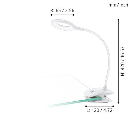 Eglo - Fényerőszabályozható LED csíptetős lámpa LED/3W/5V 500 mAh fehér