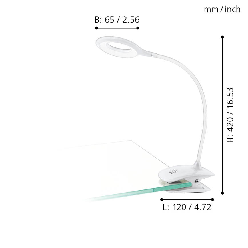 Eglo - Fényerőszabályozható LED csíptetős lámpa LED/3W/5V 500 mAh fehér