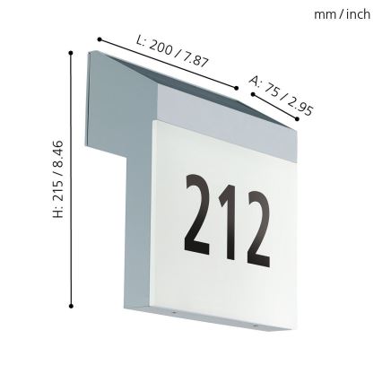 Eglo - Napelemes házszám LED/2W/3,7V 2000 mAh IP44