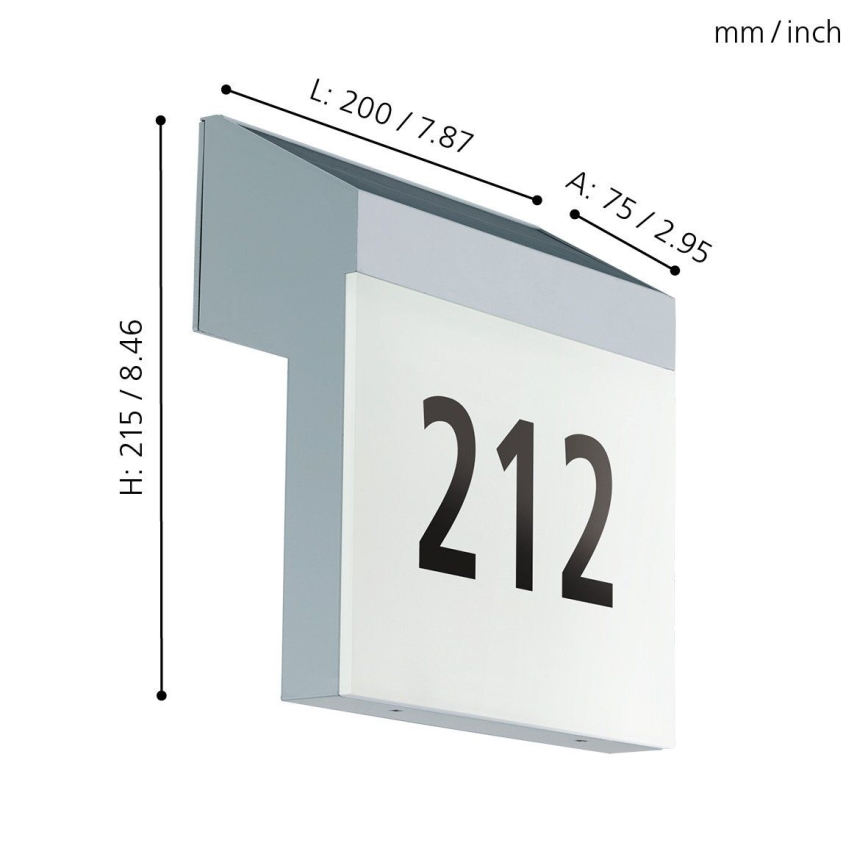 Eglo - Napelemes házszám LED/2W/3,7V 2000 mAh IP44