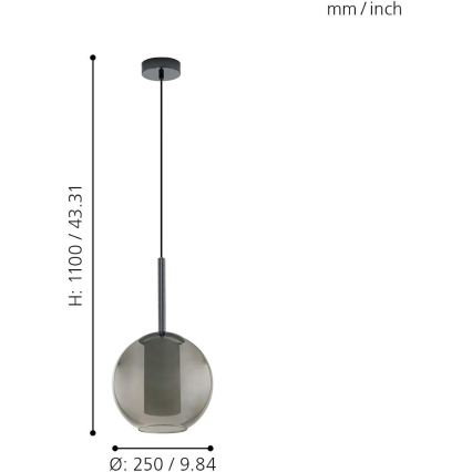 Eglo 97633 - Kábeles függeszték TINDARI 1xE27/60W/230V füstszínű fekete