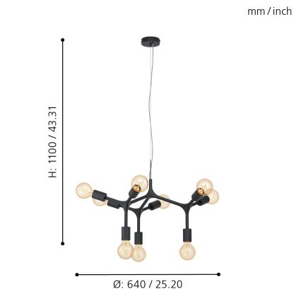 Eglo - Csillár zsinóron 9xE27/60W/230V