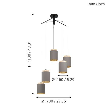 Eglo 99447 - Kábeles csillár ALBARIZA 5xE27/40W/230V pók