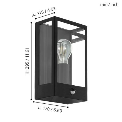 Eglo - Kültéri fali lámpa érzékelővel 1xE27/60W/230V IP44