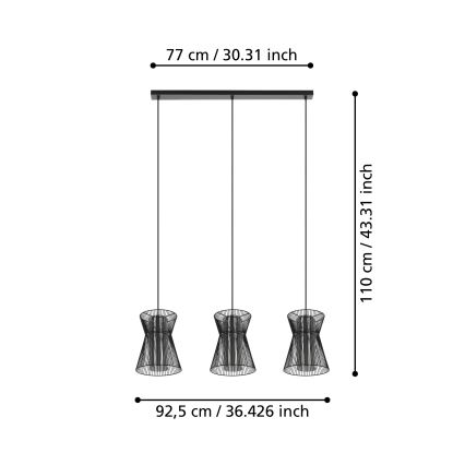 Eglo - Csillár zsinóron 3xE27/40W/230V fekete