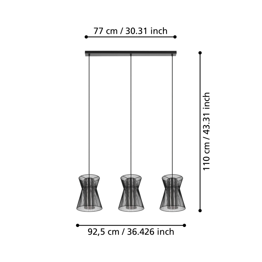 Eglo - Csillár zsinóron 3xE27/40W/230V fekete