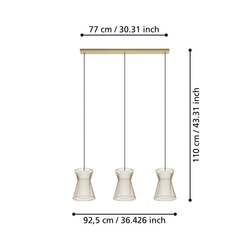 Eglo - Csillár zsinóron 3xE27/40W/230V arany