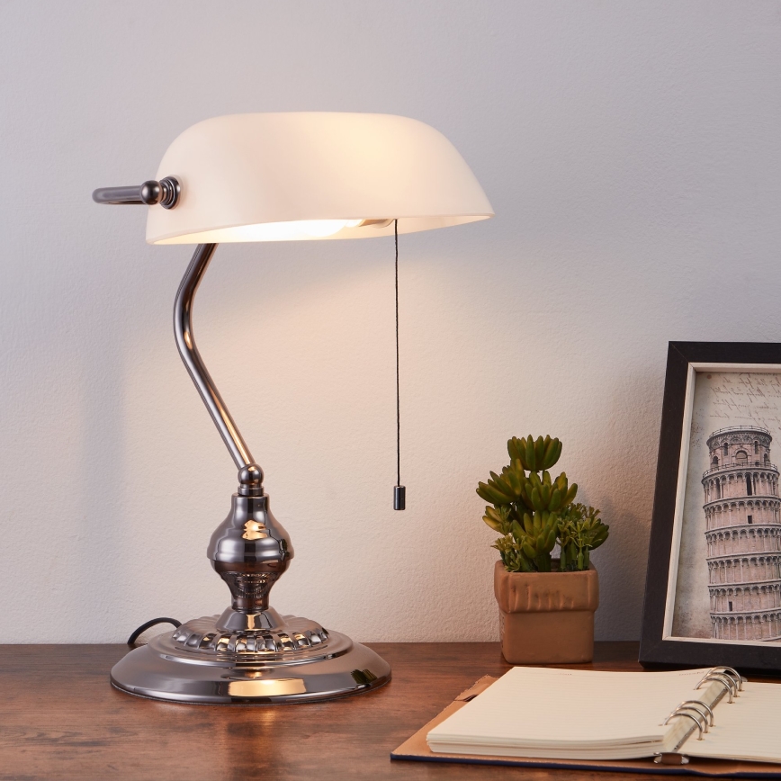 Eglo - Asztali lámpa 1xE27/60W/230V fehér/fényezett króm