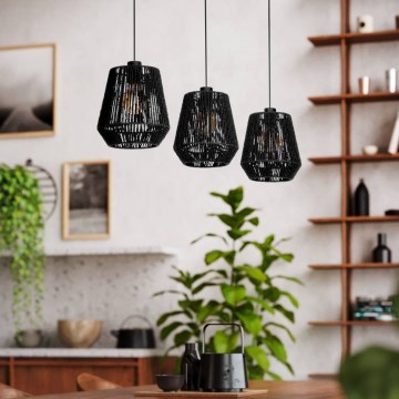 Eglo - Csillár zsinóron 3xE27/60W/230V fekete