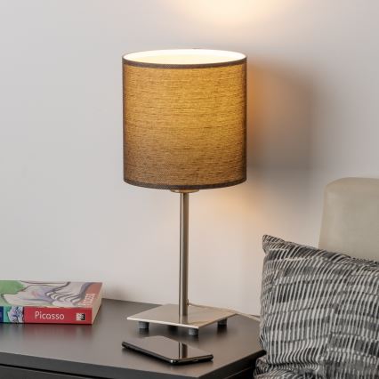 Eglo - LED Asztali lámpa TUNJA 1xE27/60W/230V 26,5 cm matt króm/barna