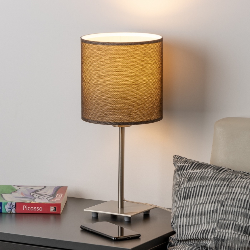 Eglo - LED Asztali lámpa TUNJA 1xE27/60W/230V 26,5 cm matt króm/barna