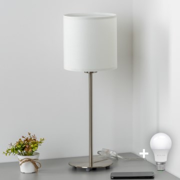 Eglo - LED Asztali lámpa TUNJA 1xE27/60W/230V 38,5 cm matt króm/fehér
